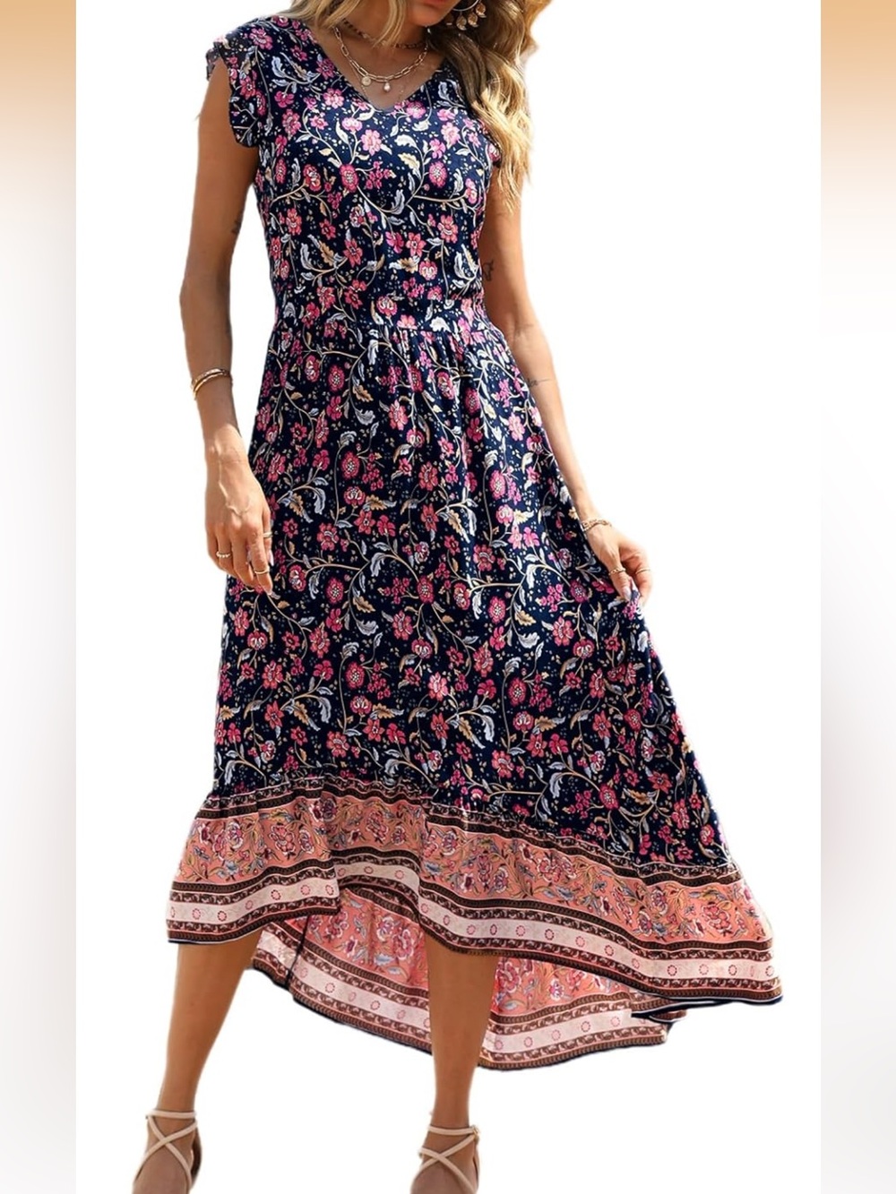 Floral High-Low Midi Maxi Dress | XL